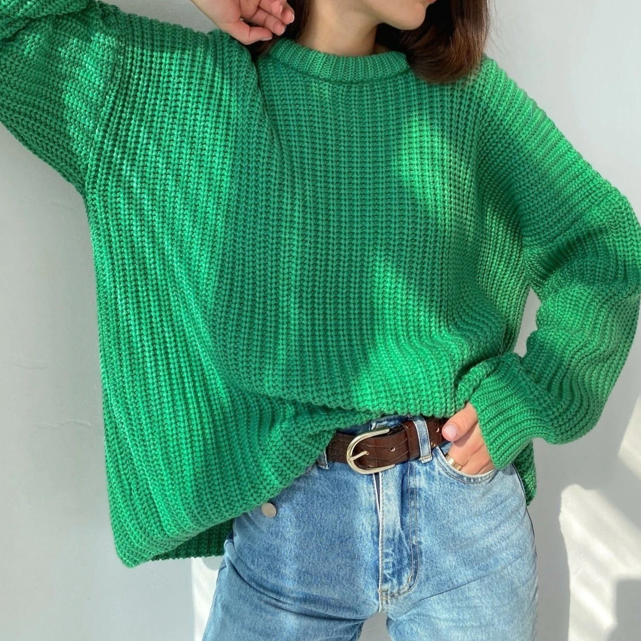 Oversized Knitted Sweater With O-Neck