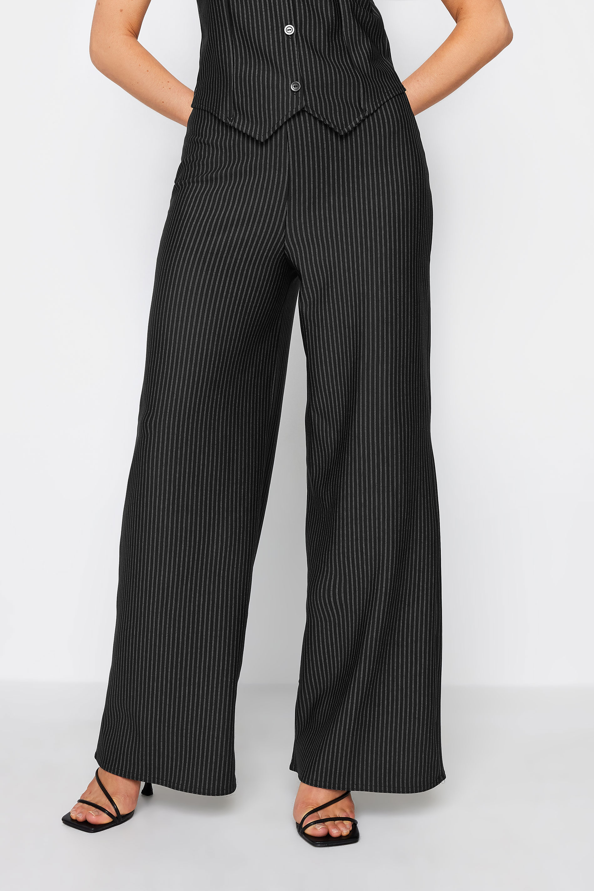 LTS Tall Black Pinstripe Wide Leg Trousers
