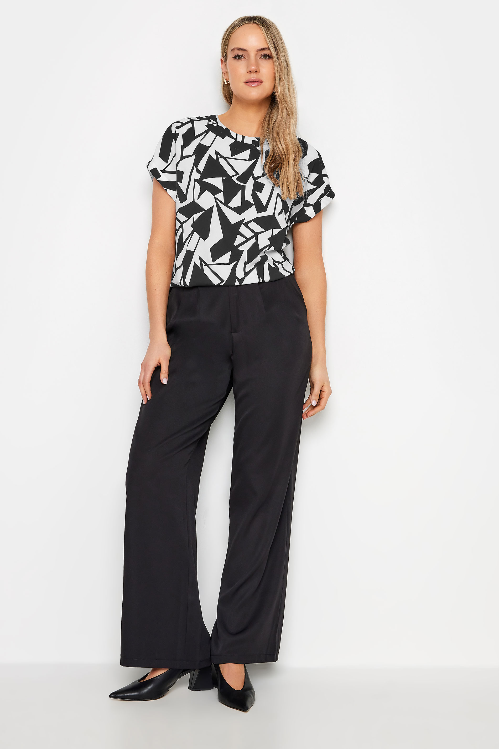 LTS Tall Black & White Abstract Print Short Sleeve Blouse