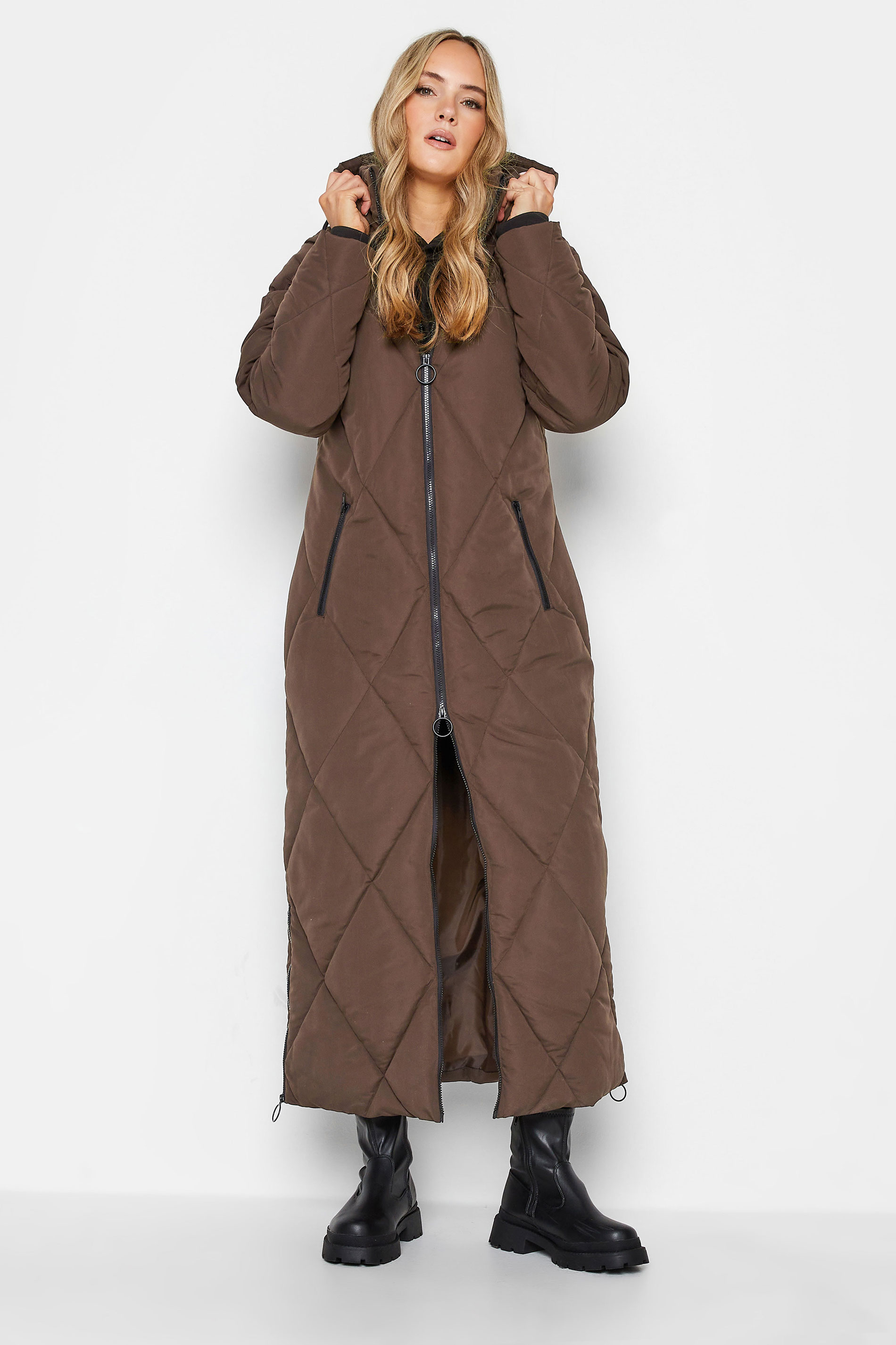 LTS Tall Brown Maxi Puffer Coat