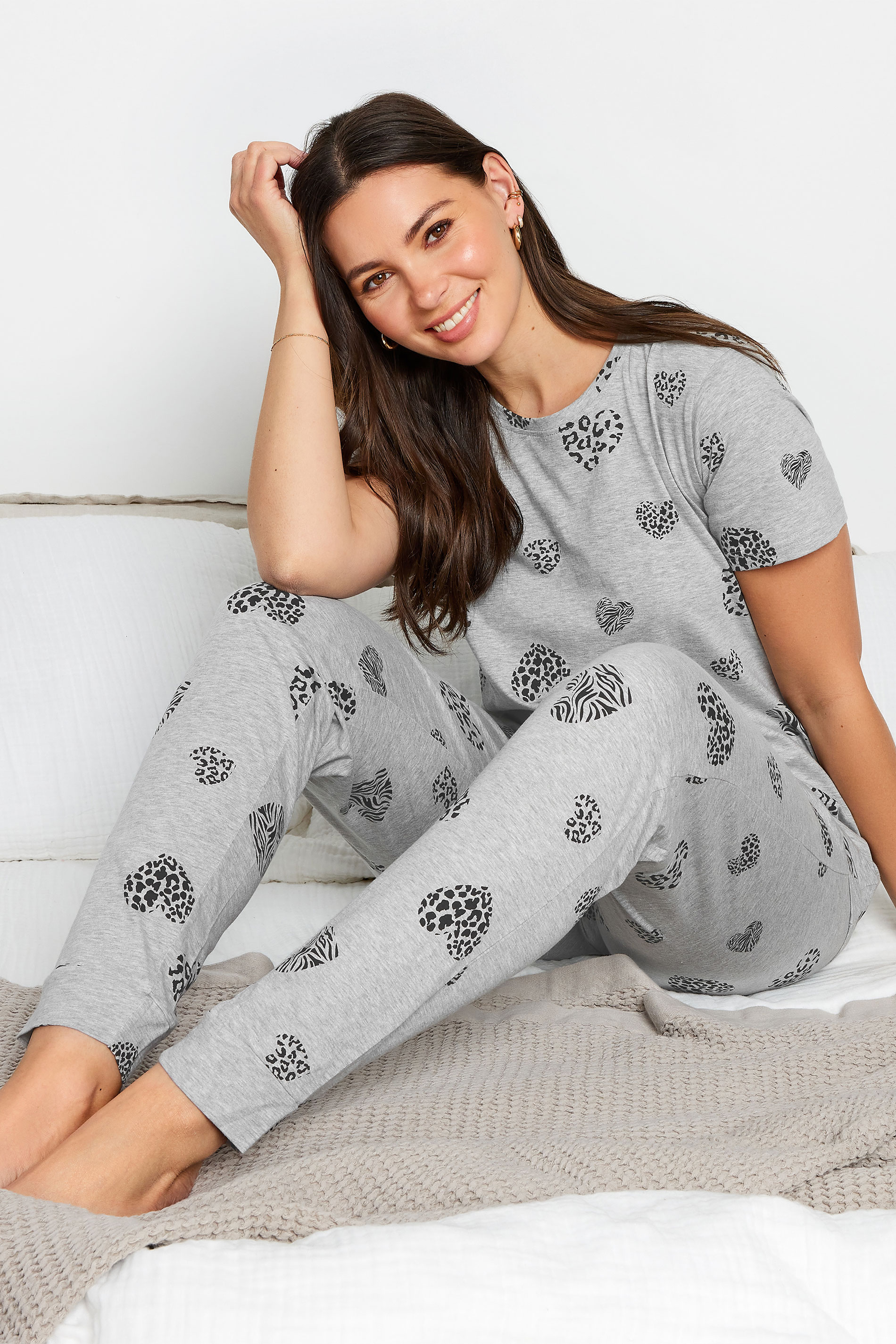 LTS Tall Grey Animal Heart Print Pyjama Set