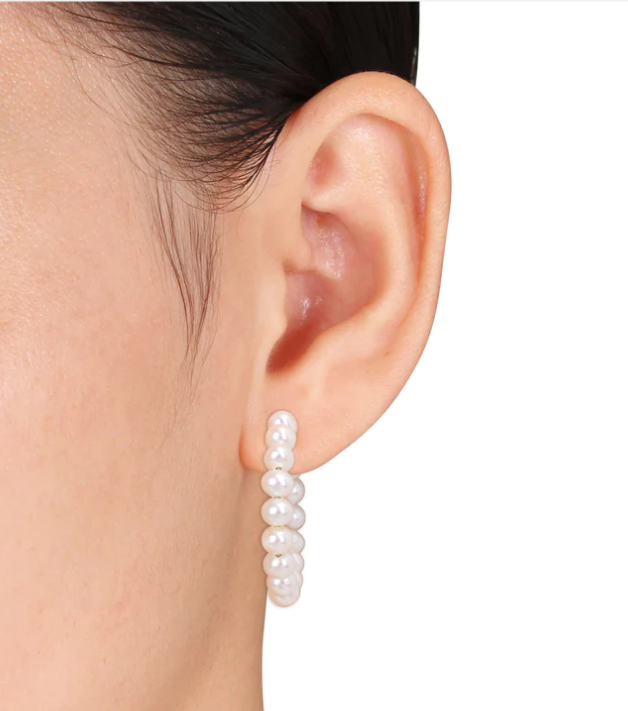 RINA LIMOR Sterling Silver Cultured Freshwater Pearl Hoop Earrings