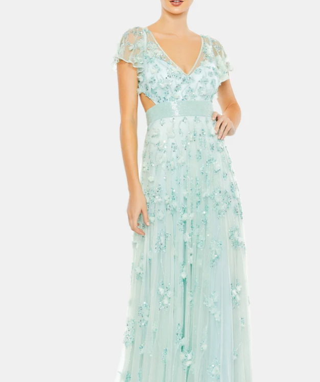 MAC DUGGAL Embellished Lace Up Flowy Gown