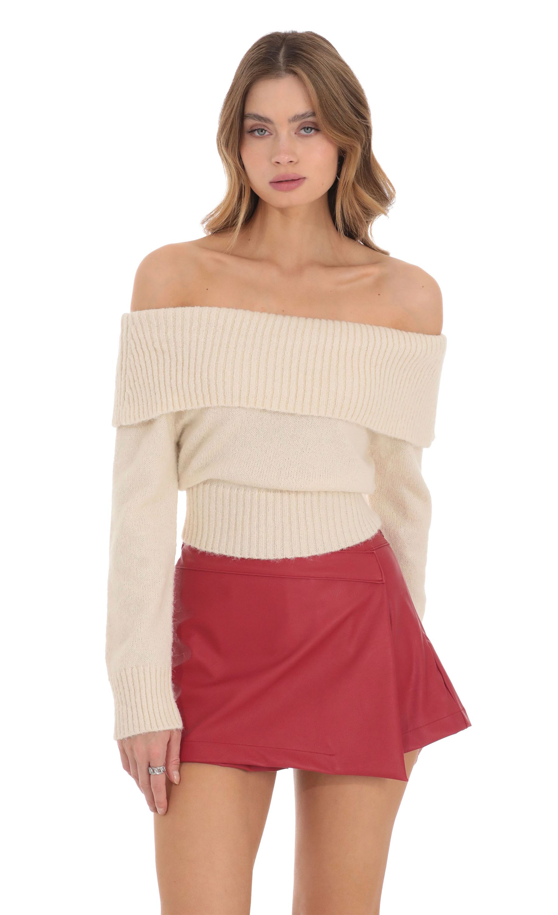 Knitted Off Shoulder Jumper in Cream COTTON CANDY