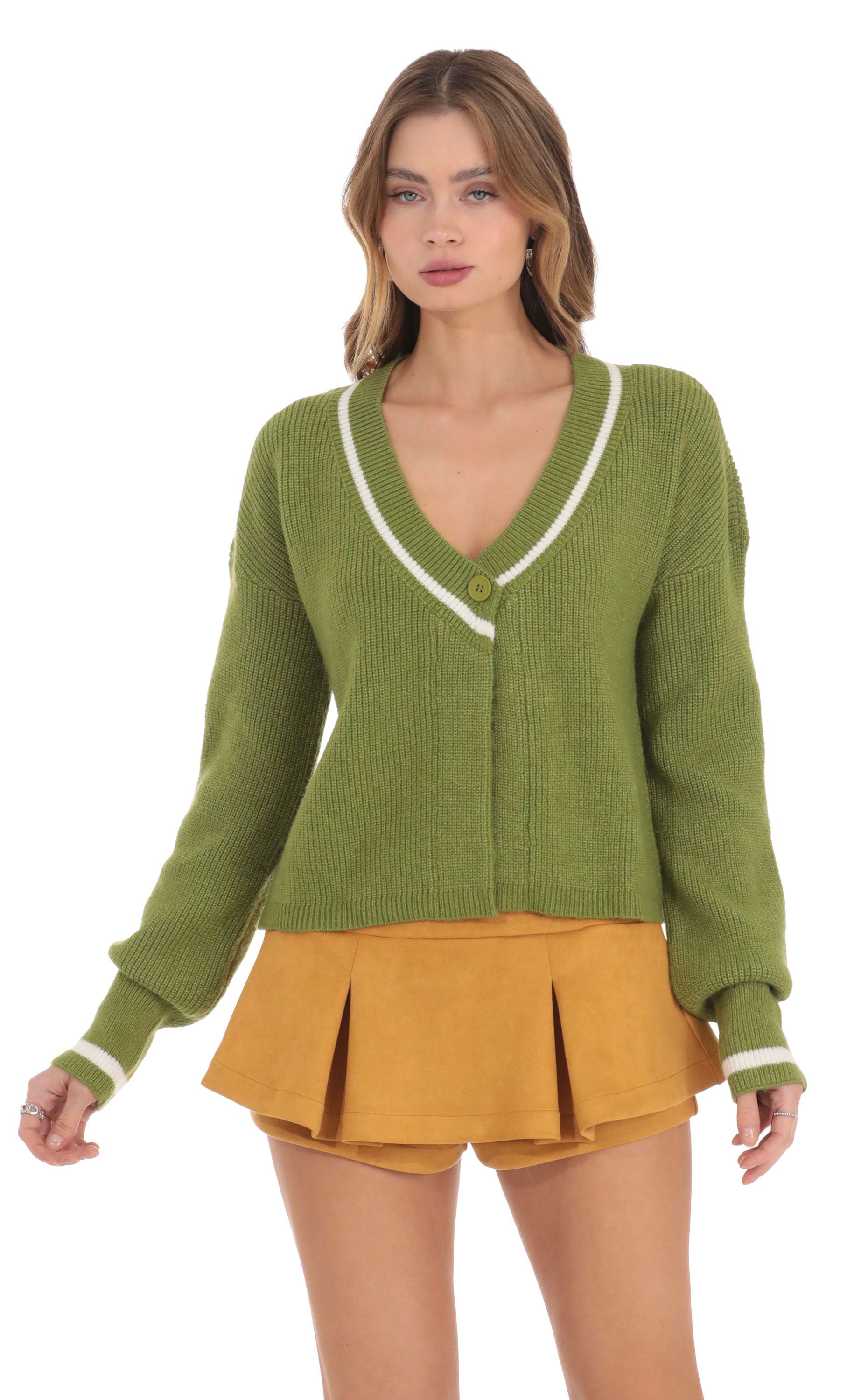 Buttoned Knit Cardigan in Green LOVERICHE