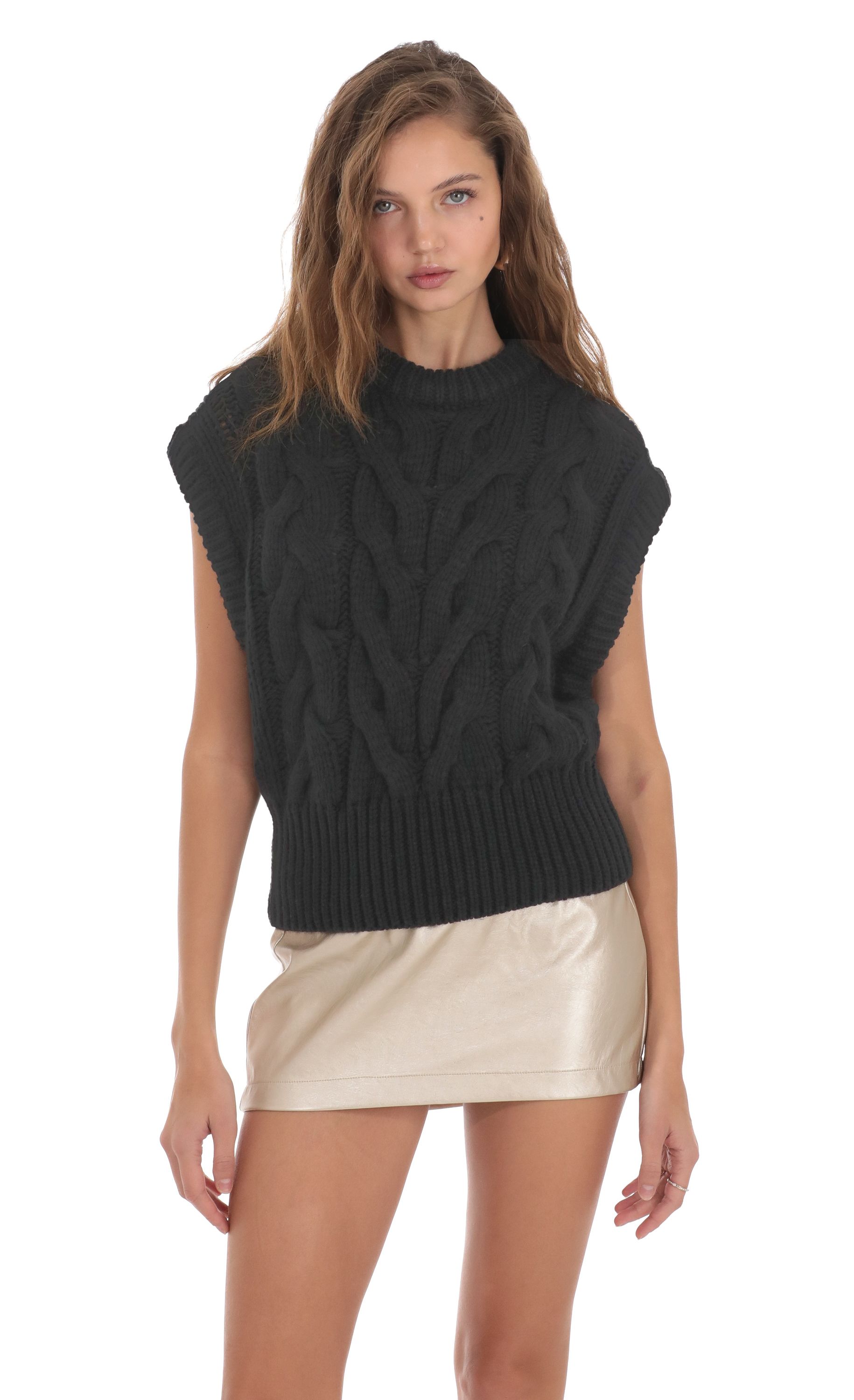Nhyinnah Chunky Knit Sweater Vest in Black LALAVON