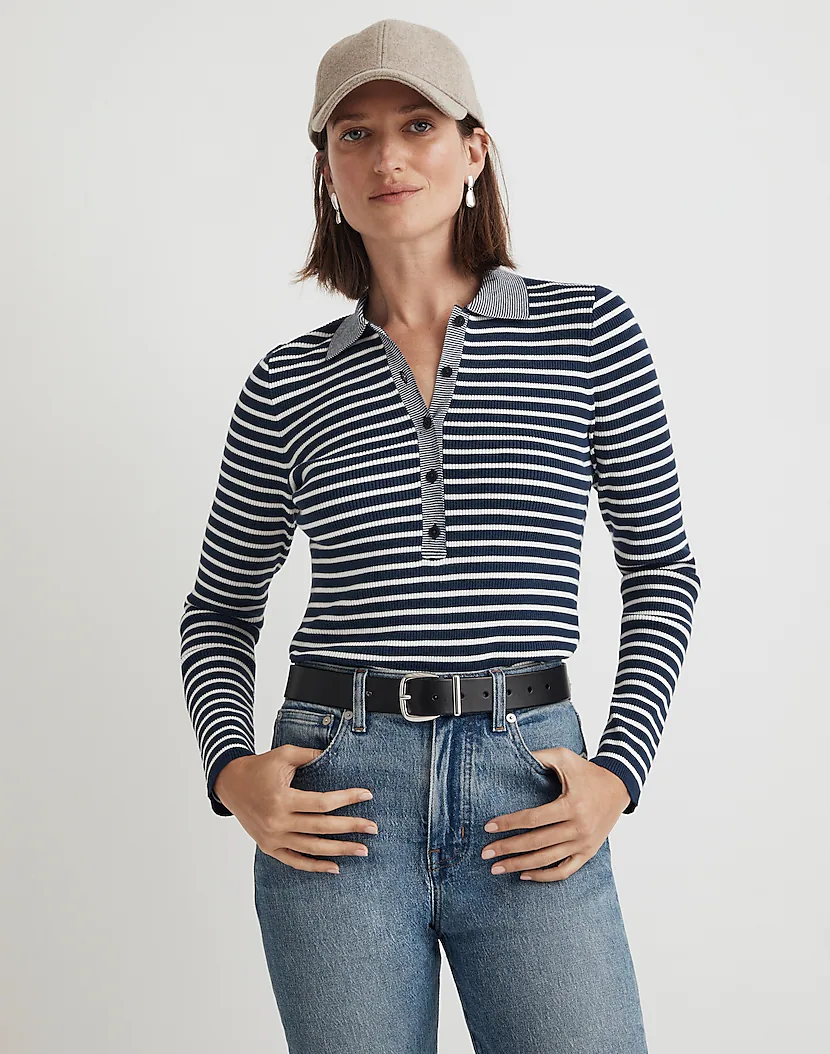 The Signature Knit Polo Sweater Top in Stripe