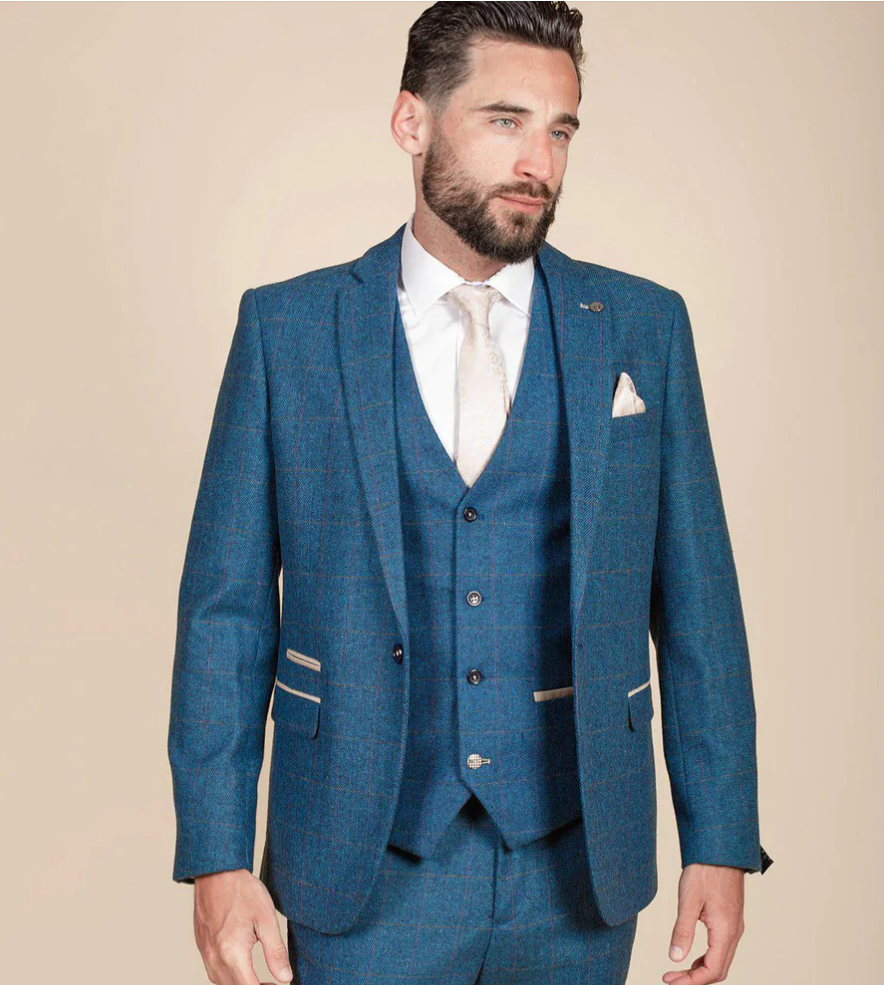 DION- BLUE TWEED CHECK THREE PIECE SUIT
