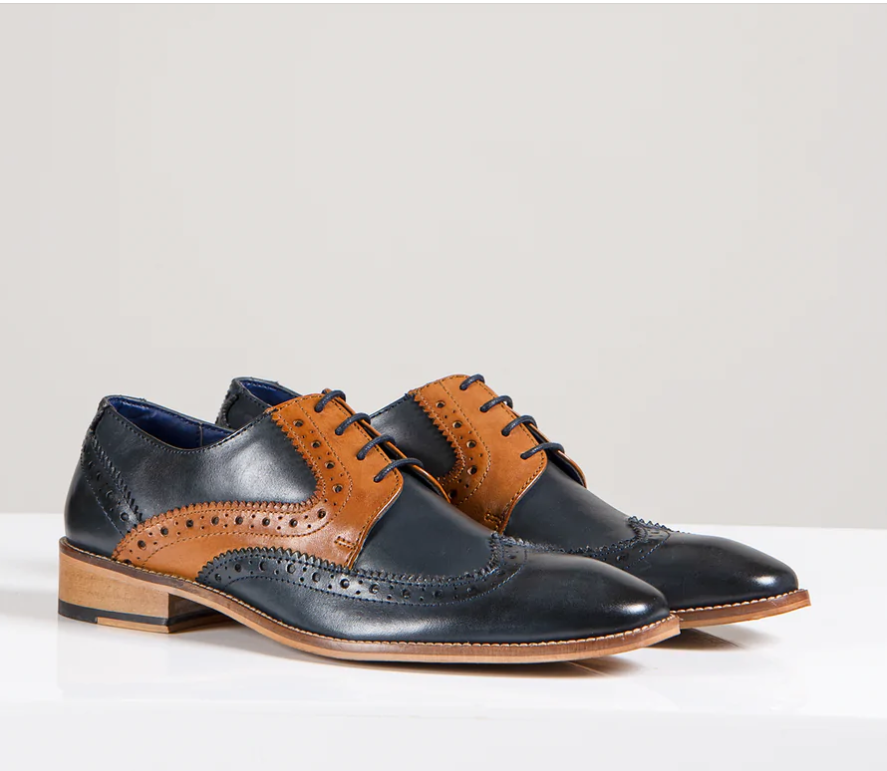 RILEY- NAVY TAN LEATHER CONTRAST OXFORD BROGUE SHOE