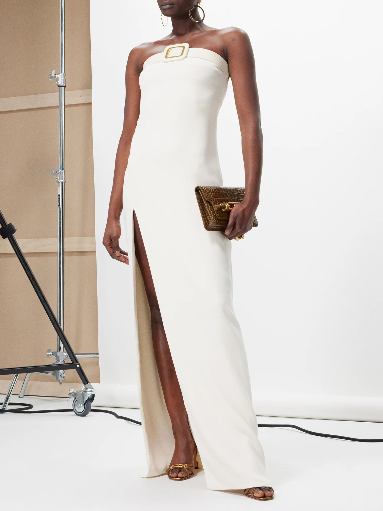 Tom Ford Belt-detail stretch-sable strapless gown