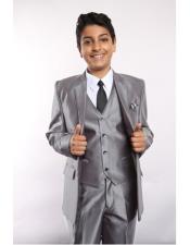 Silver Suit Vested W/Shirt, Tie & Hanky Boy 3 ~ Three Piece Toddler Suits For Weddings