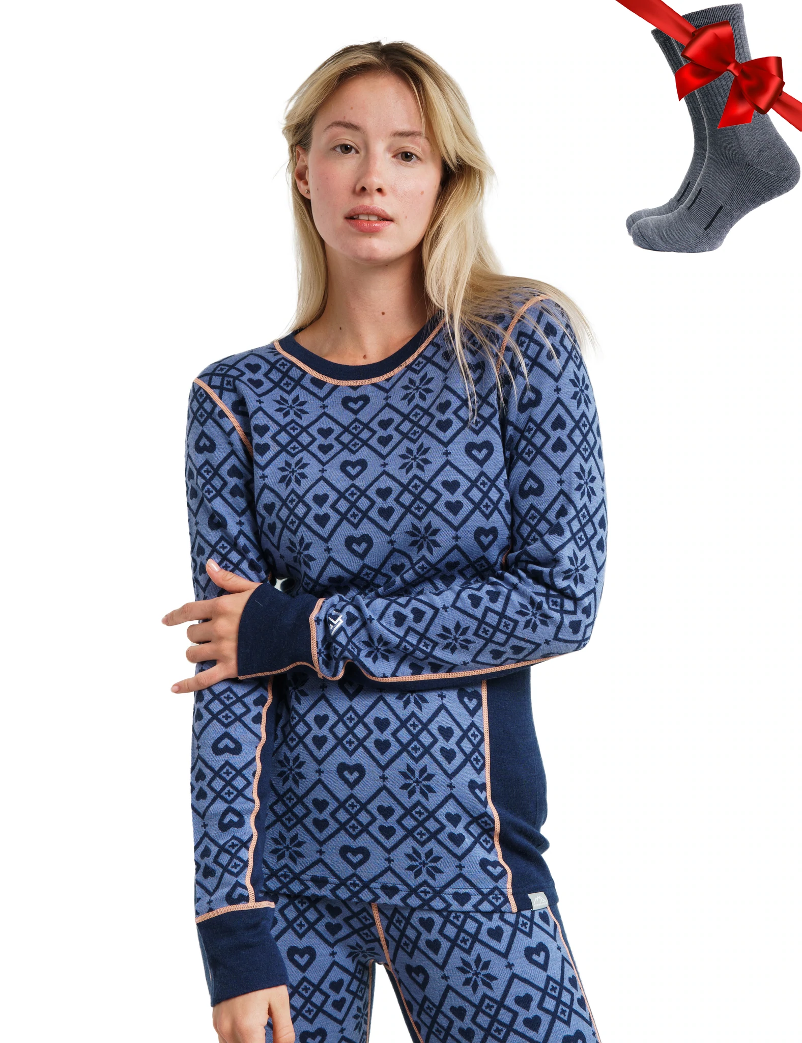 250 Holiday Lilac Merino Wool Base Layer Women 100% Merino Wool Midweight Long Sleeve Thermal Shirts + Merino Wool Hiking Socks