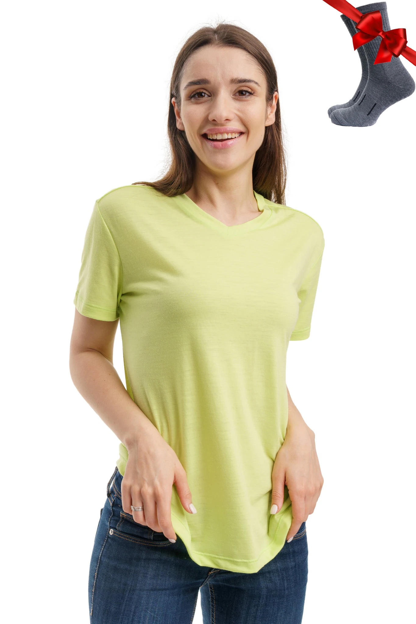 Lemon Green Merino.tech Merino Wool T Shirt Women - 100% Merino Wool Base Layer Women Short Sleeve Tee + Merino Wool Hiking Socks