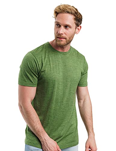 Olive Green Merino Wool T-Shirt Mens - 100% Organic Merino Wool Undershirt Lightweight Base Layer