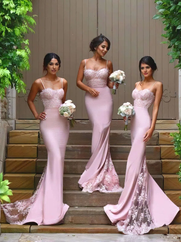 Trumpet/Mermaid Sweetheart Jersey Appliques Lace Luxurious Bridesmaid Dresses