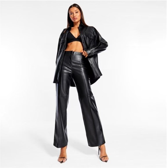 Straight Leg Faux Leather Trousers