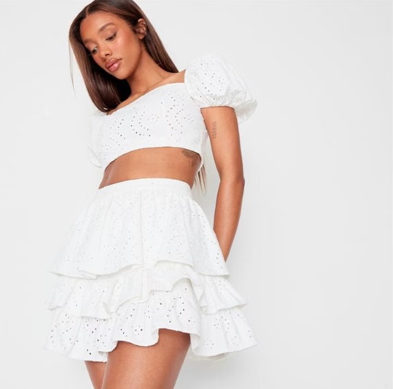 Co Ord Tiered Broderie Mini Skirt