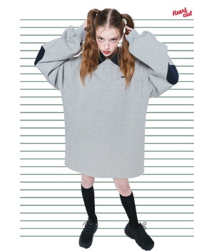 HEART CLUB Contrast Collar and Patch Gray Dress