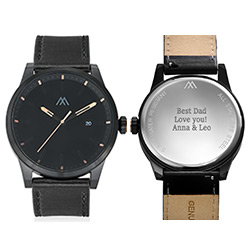 Odysseus Day Date Minimalist Leather Strap Watch in Black