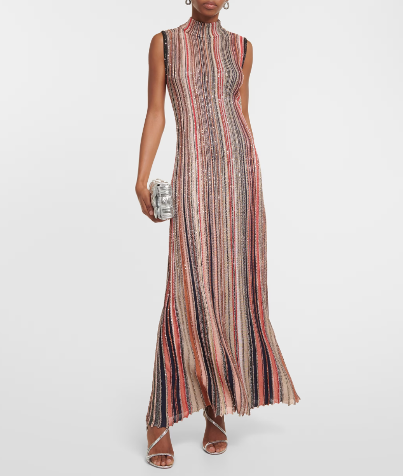 MISSONI Sequined striped knitted maxi dress