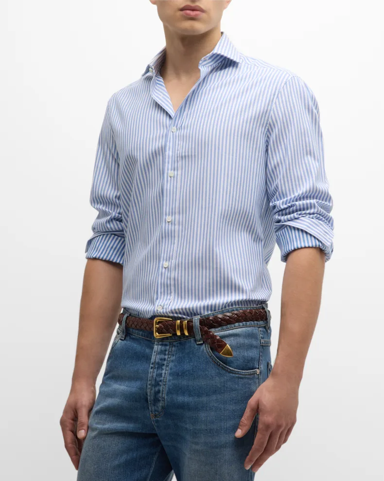 Brunello Cucinelli Men's Oxford Stick Stripe Button-Down Shirt