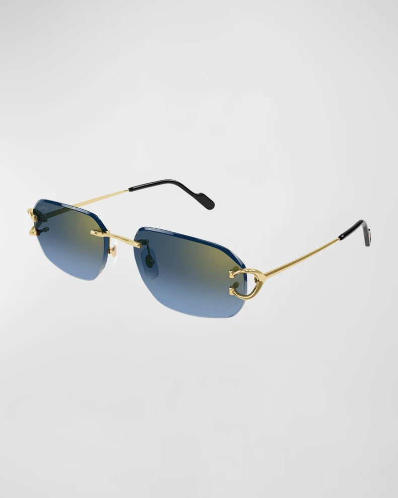 Cartier Men's CT0468SM Rimless Metal Rectangle Sunglasses