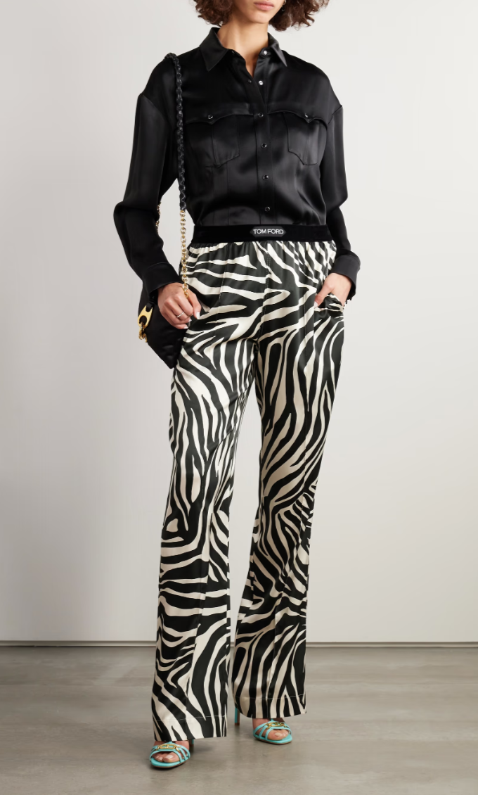 TOM FORD Zebra-print silk-blend satin straight-leg pants