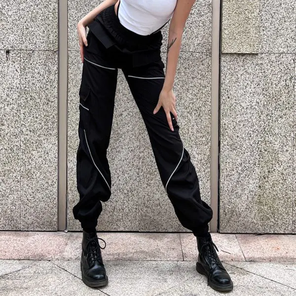 Black Cargo Pants with Gray Lines