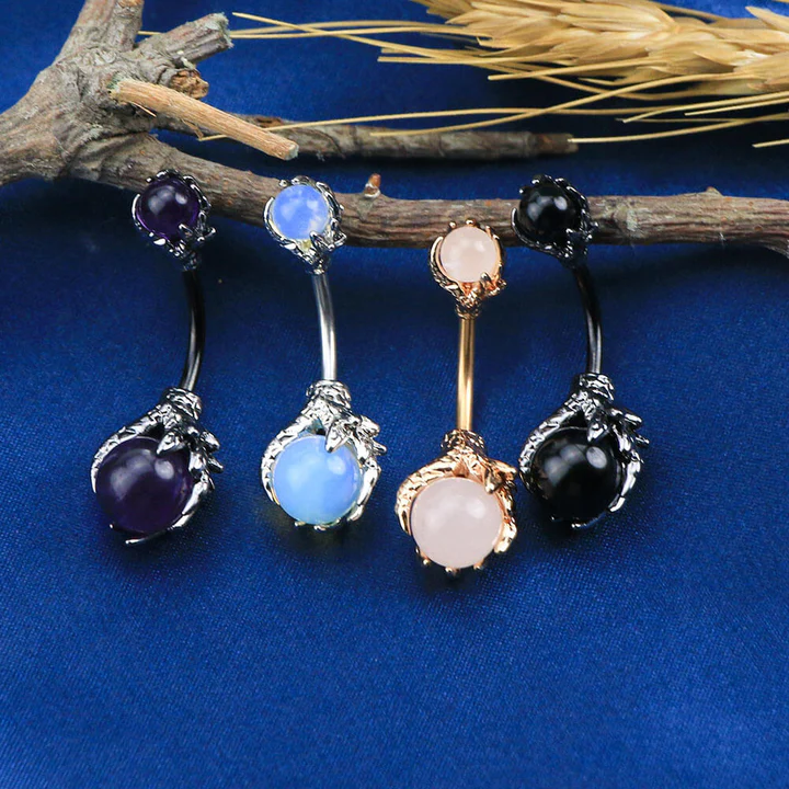 14G White/Black/Rose Gold Opal Dragon-Claw Belly Rings