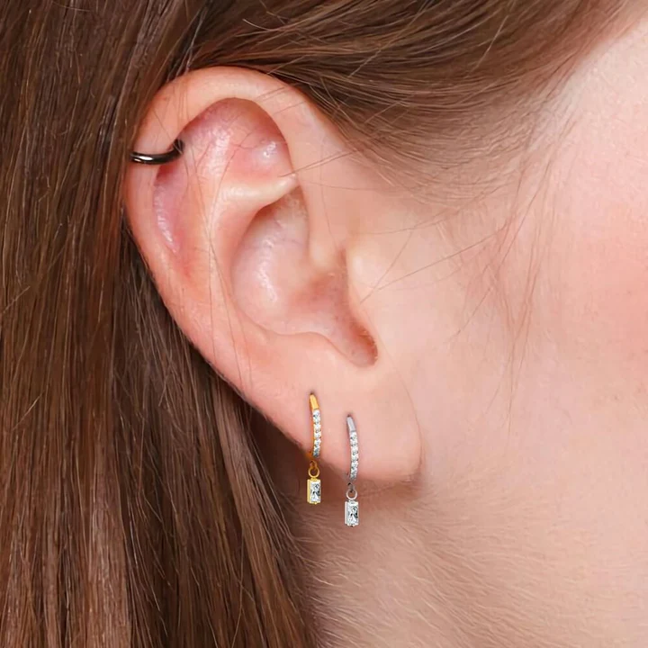 16G Rectangle Dangle CZ Cartilage Hoop Helix Earrings