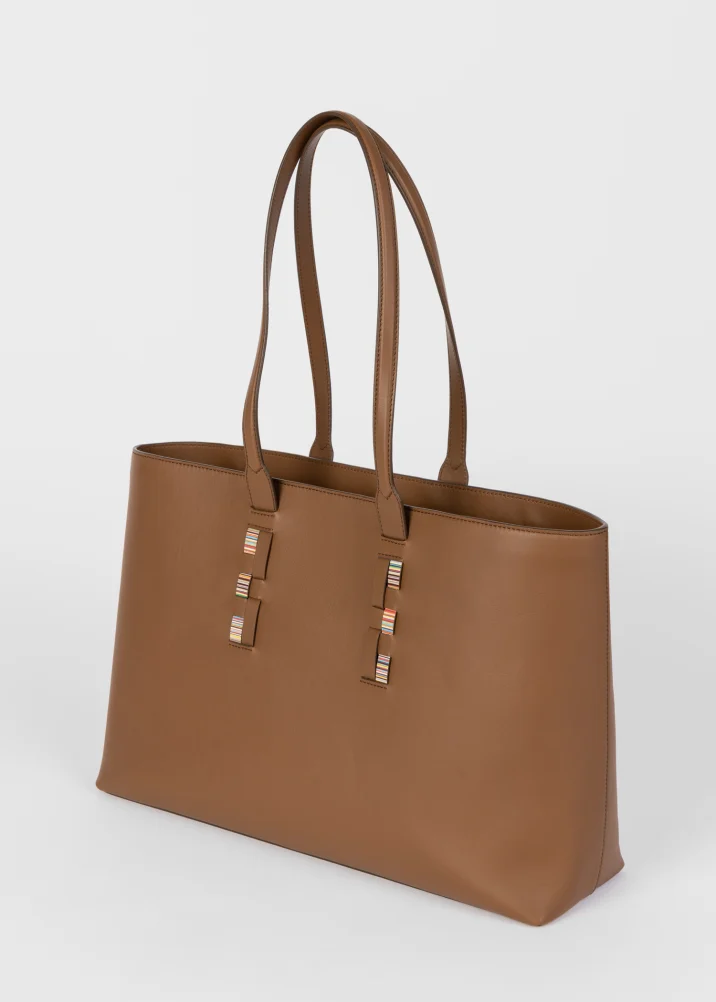 Women's Tan Leather 'Signature Stripe' Tote Bag