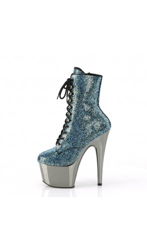 SEXY 7" TURQUOISE RHINESTONE CHROME ANKLE BOOTS