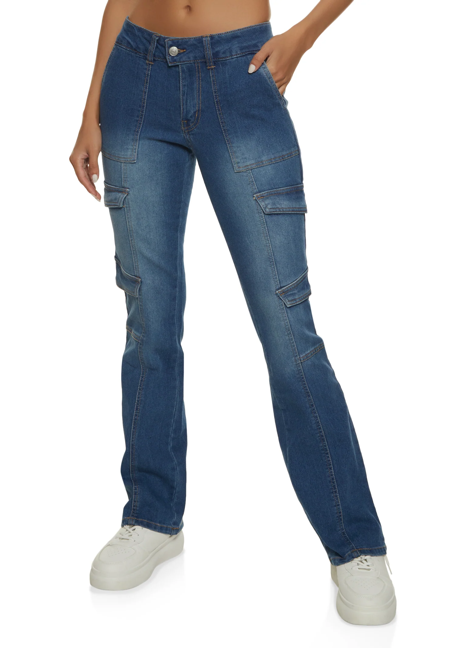 Almost Famous Flare Cargo Jeans - Medium Wash