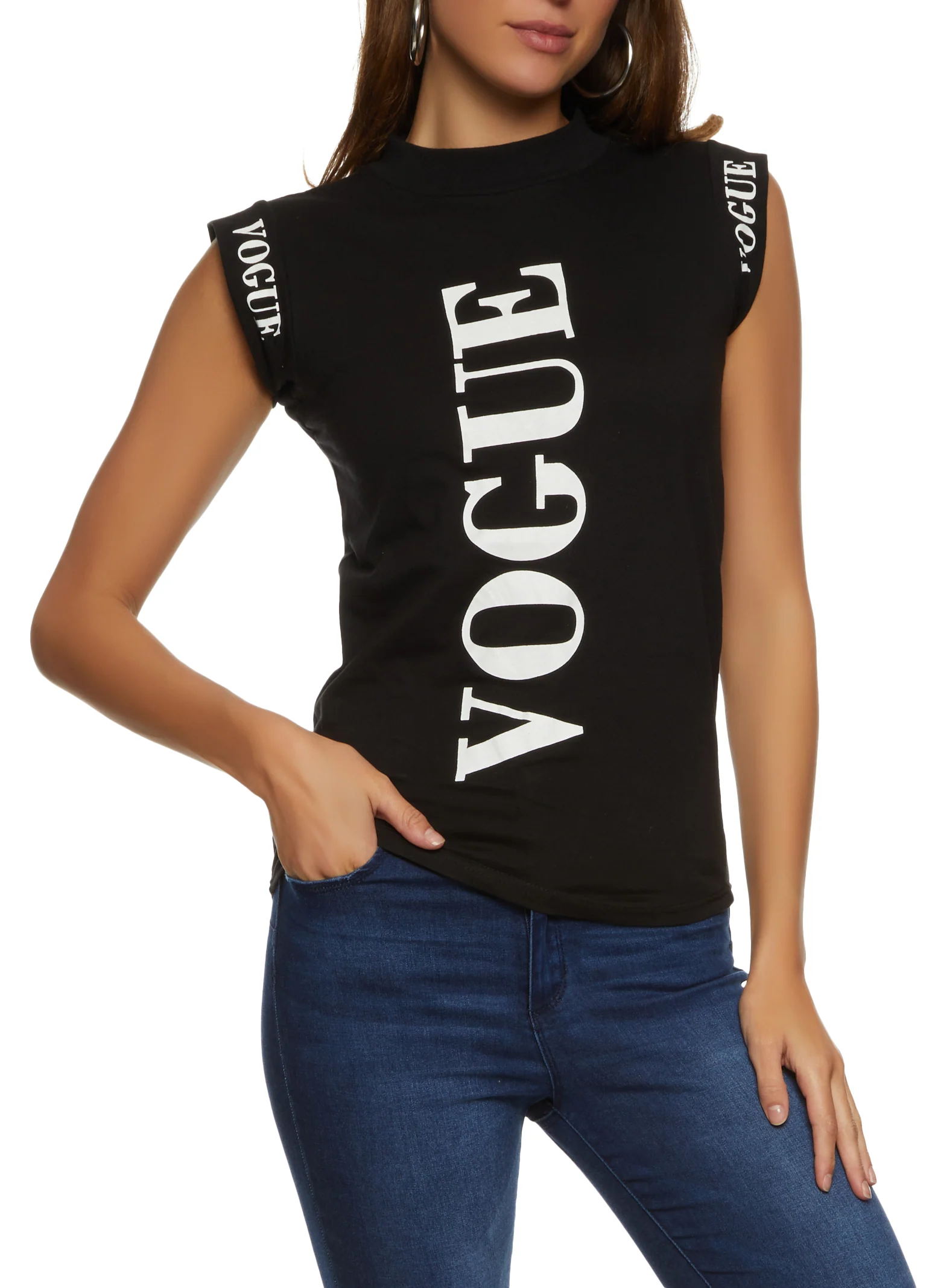 Vogue Cap Sleeve Graphic Tee - Black