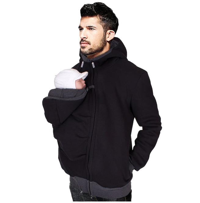 Men's Kangaroo Fleece Sweatshirt Hoodie Jacket Dad And Baby Carrier Coat