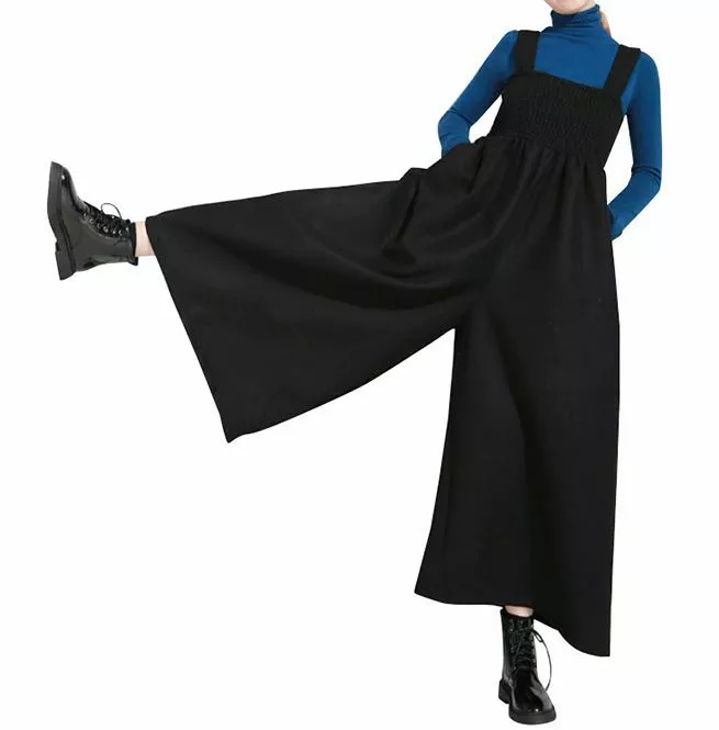 Steampunk Women's Cotton Sleeveless Square Neck Wide Leg Overalls With Elastic Waist and Pockets