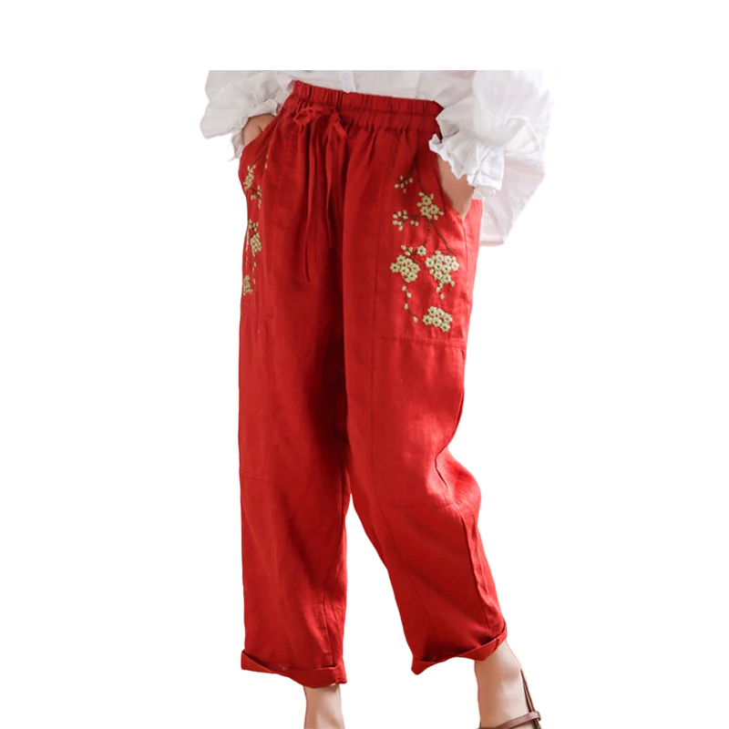 Women Flower Embroidered Pants Wholesale 22030769