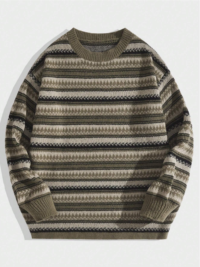 Academia Men's Contrast Color Striped Sweater Pullover