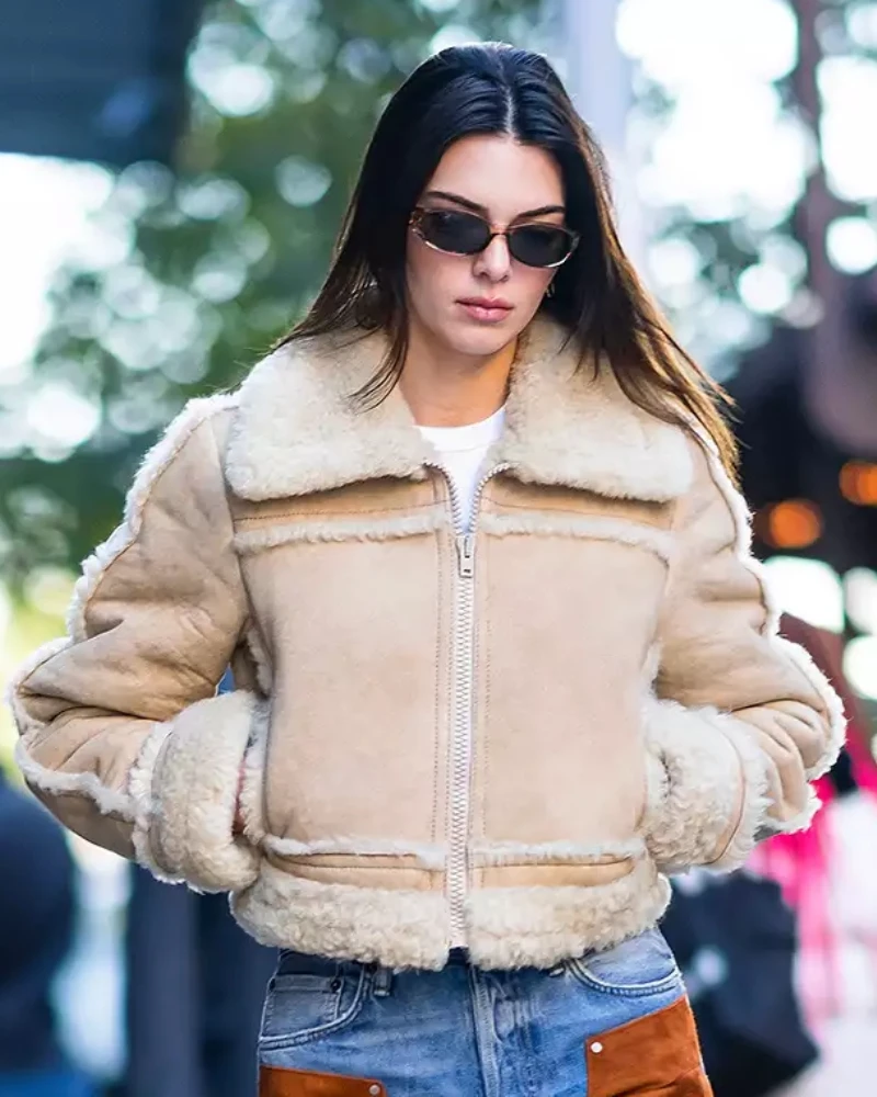 Kendall Jenner Cropped Shearling Leather Jacket