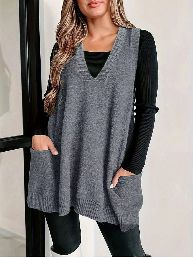 Plus Size Solid Color V-Neck Sweater Vest
