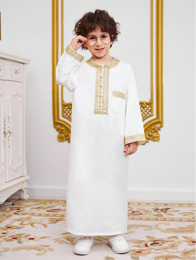 SHEIN Kids EVRYDAY Young Boy Patchwork Woven Tape Long Robe