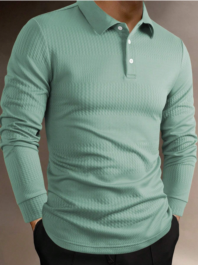 Manfinity Men's Textured Long Sleeve Polo Shirt