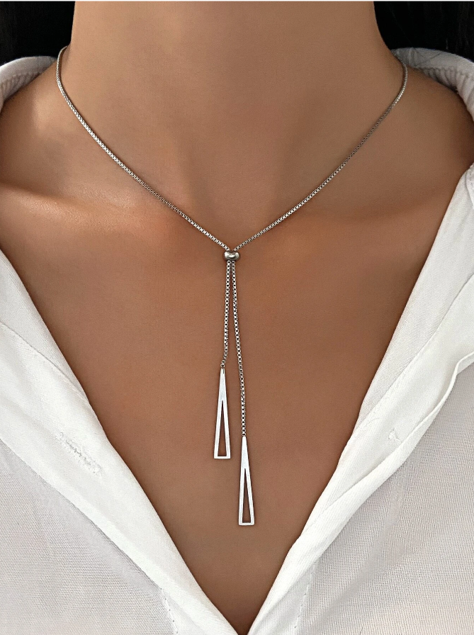 1pc Geometric Charm Y Lariat Necklace, Stainless Steel Jewelry