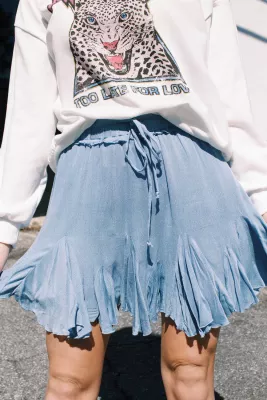 Light Blue Casual Korean High Waist Tutu Pleated Mini Skirt