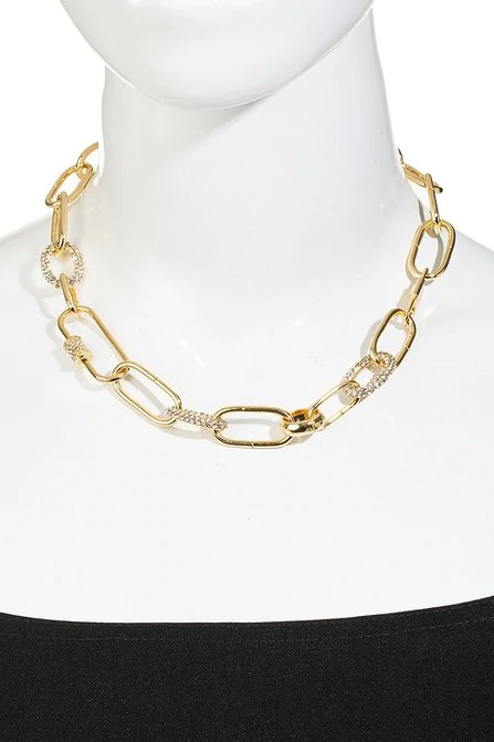 Oval Chain Link Rhinestone Necklace (MOre Colors)