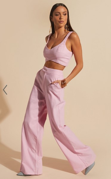 KIKY TWO PIECE SET - CURVE FITTED CROP HIGH WAISTED PANT IN LIGHT PINK