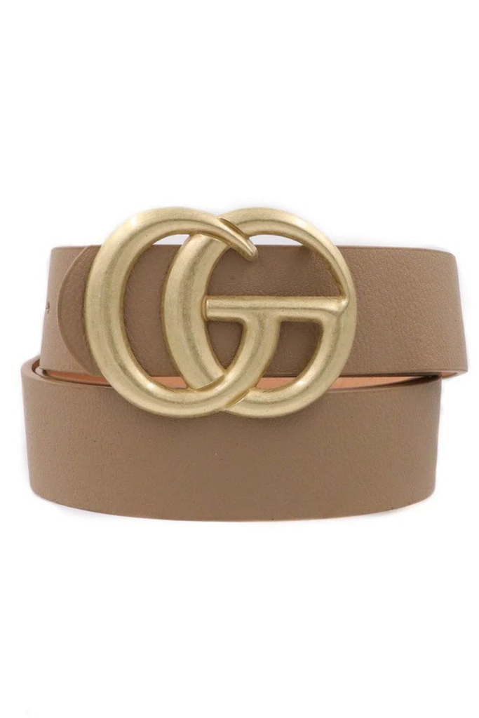 Double Metal Ring Buckle Belt-Taupe