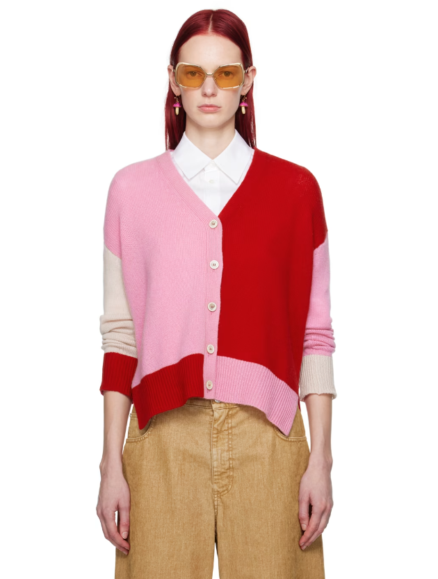 MARNI Pink & Red Paneled Cardigan