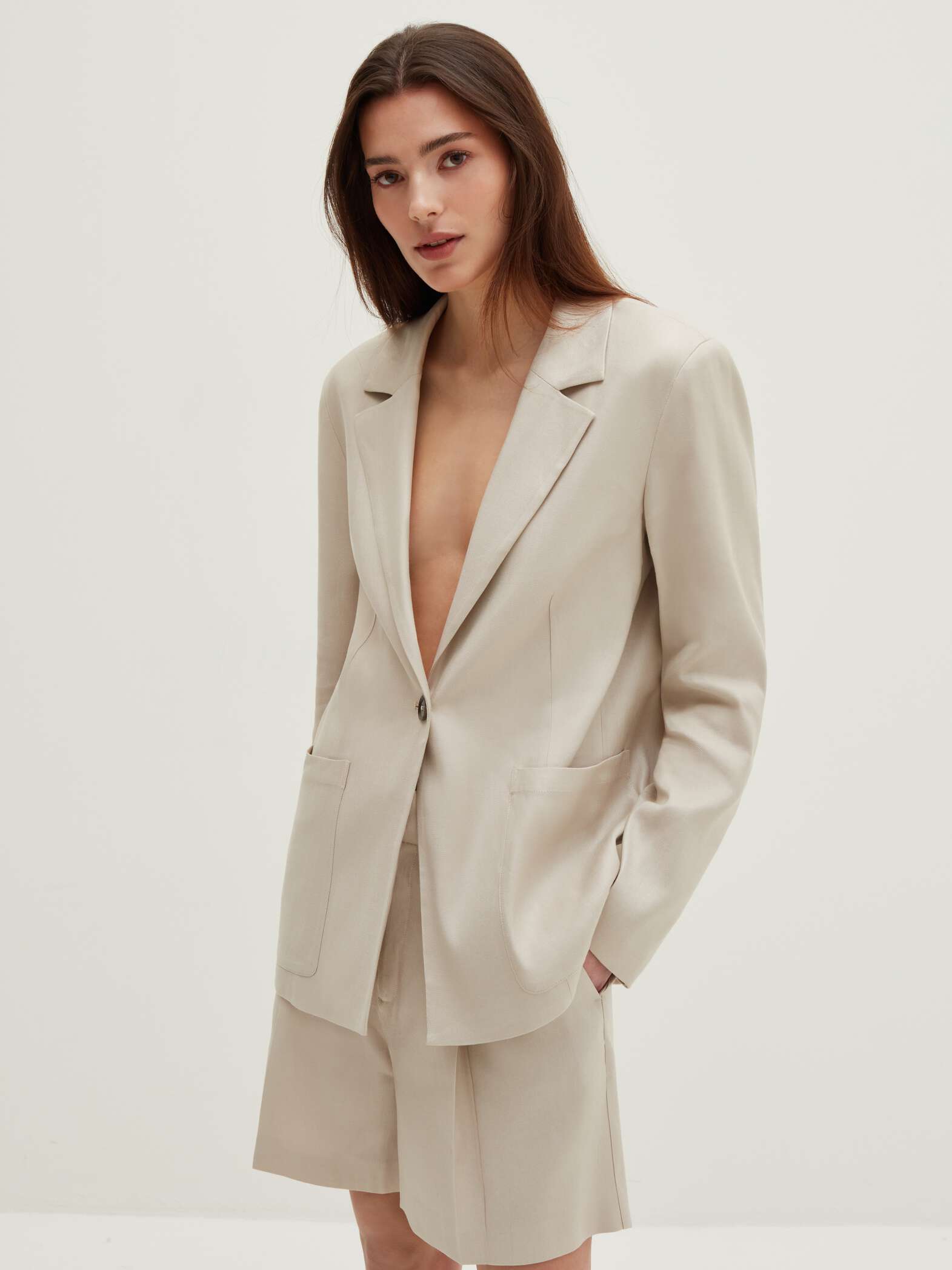 Oversized blazer in linen and viscose