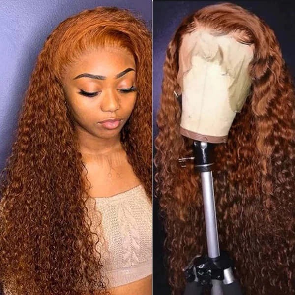 Sunber Precolored Ginger Brown Jerry Curly 13*4 Lace Front Human Hair Wigs
